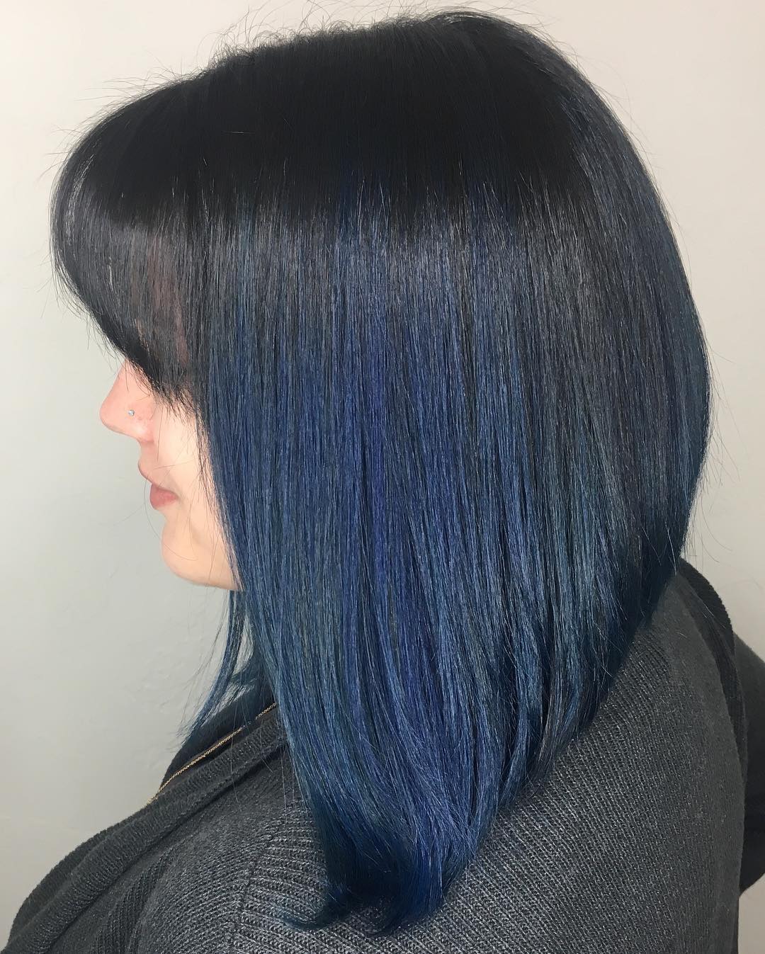 long stacked bob with bangs