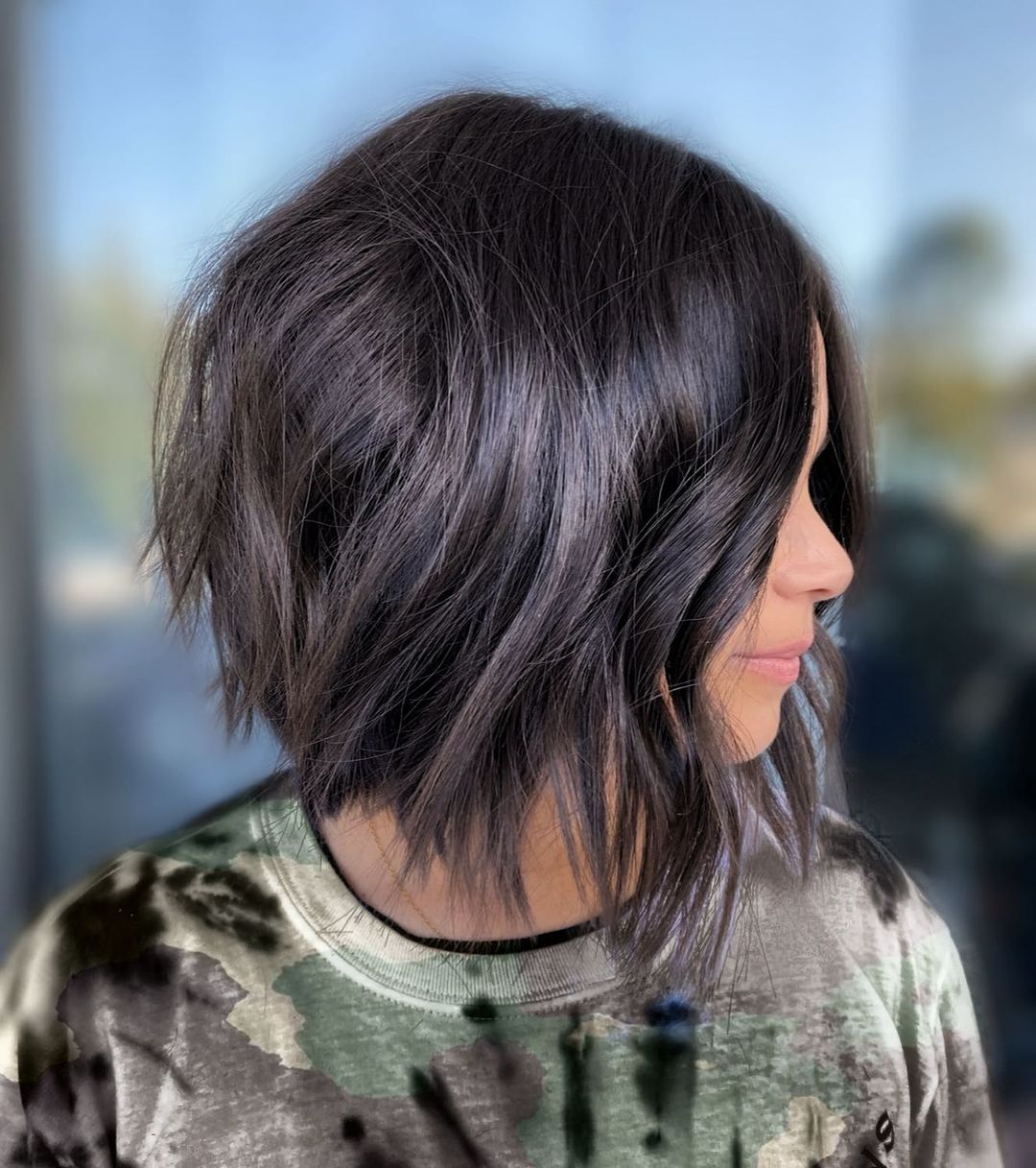 angled choppy chin-length bob