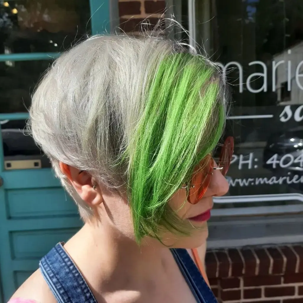 Lime Green Pixie Cut With Long Bangs