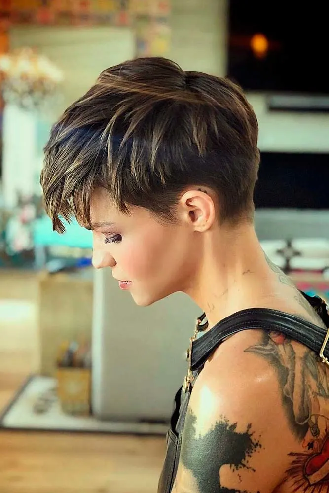 pixie cut with long hair on top