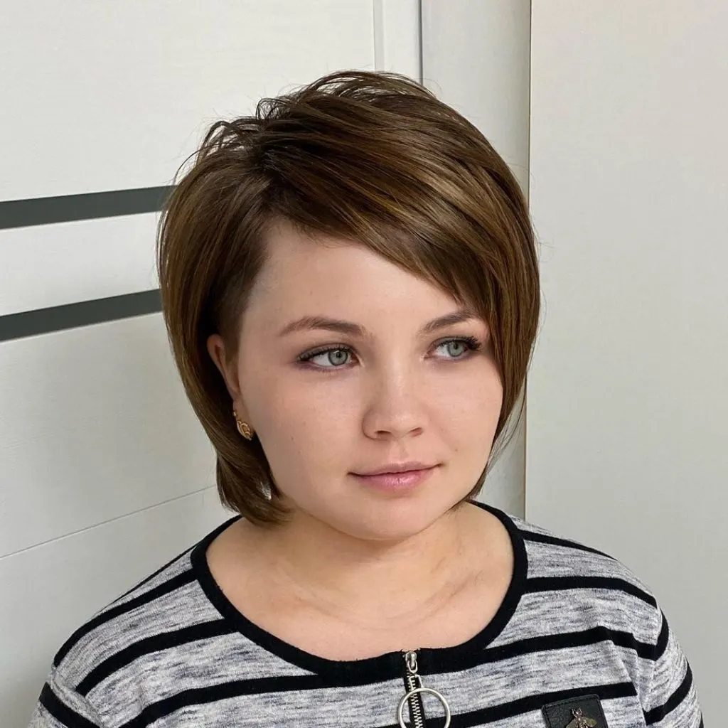 round face long pixie cut with bangs