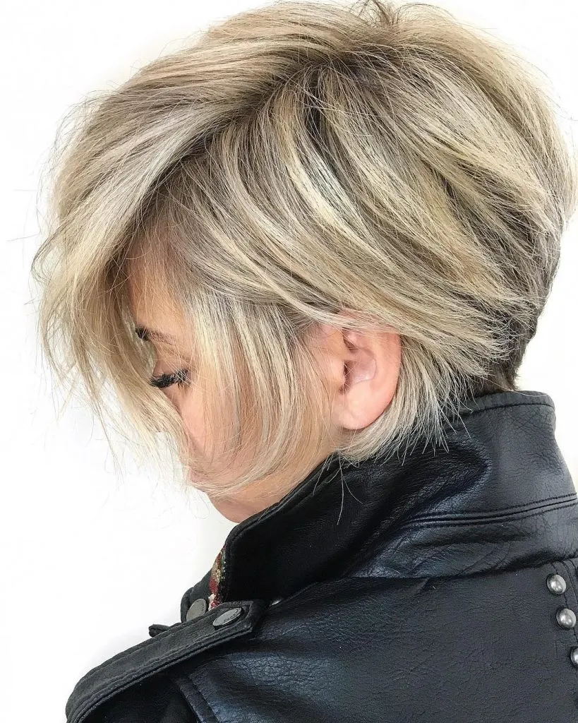 Tapered nape pixie cut with bangs