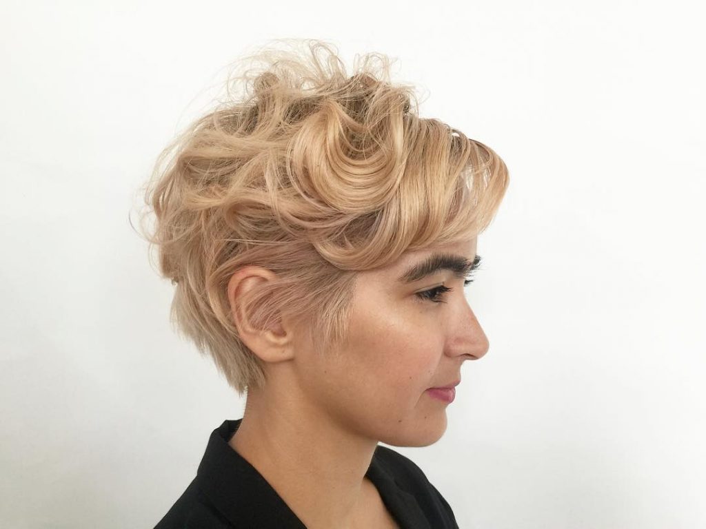 Wavy pixie cut with bangs
