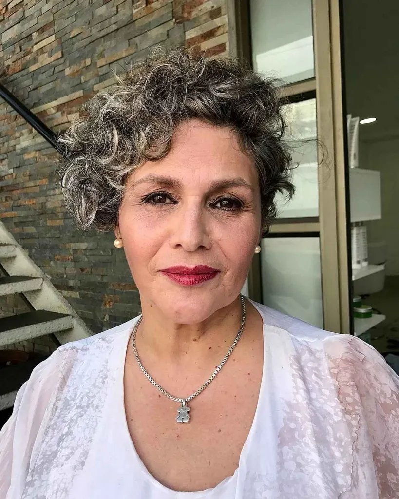 asymmetrical curly pixie cut for women over 60