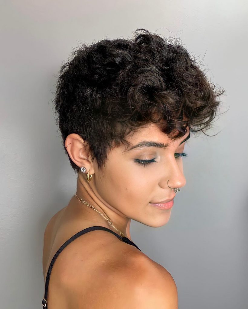 curly pixie with bangs