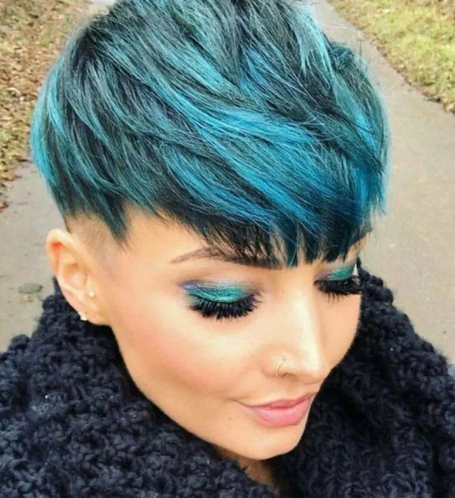 edgy pixie cut with long bangs