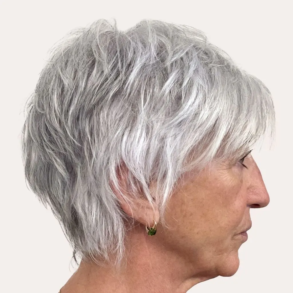 gray pixie cut with longer sides