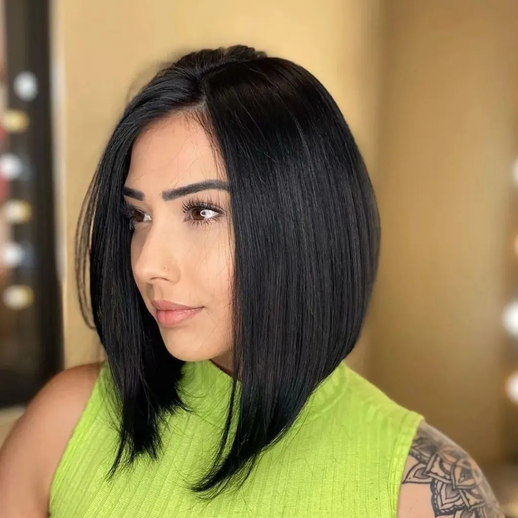 long angled bob with side part
