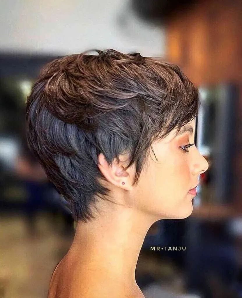long layered pixie cut with bangs