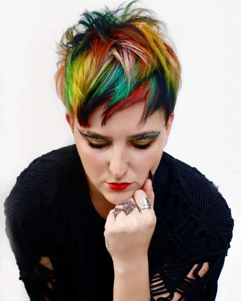 multicolored pixie with long bangs
