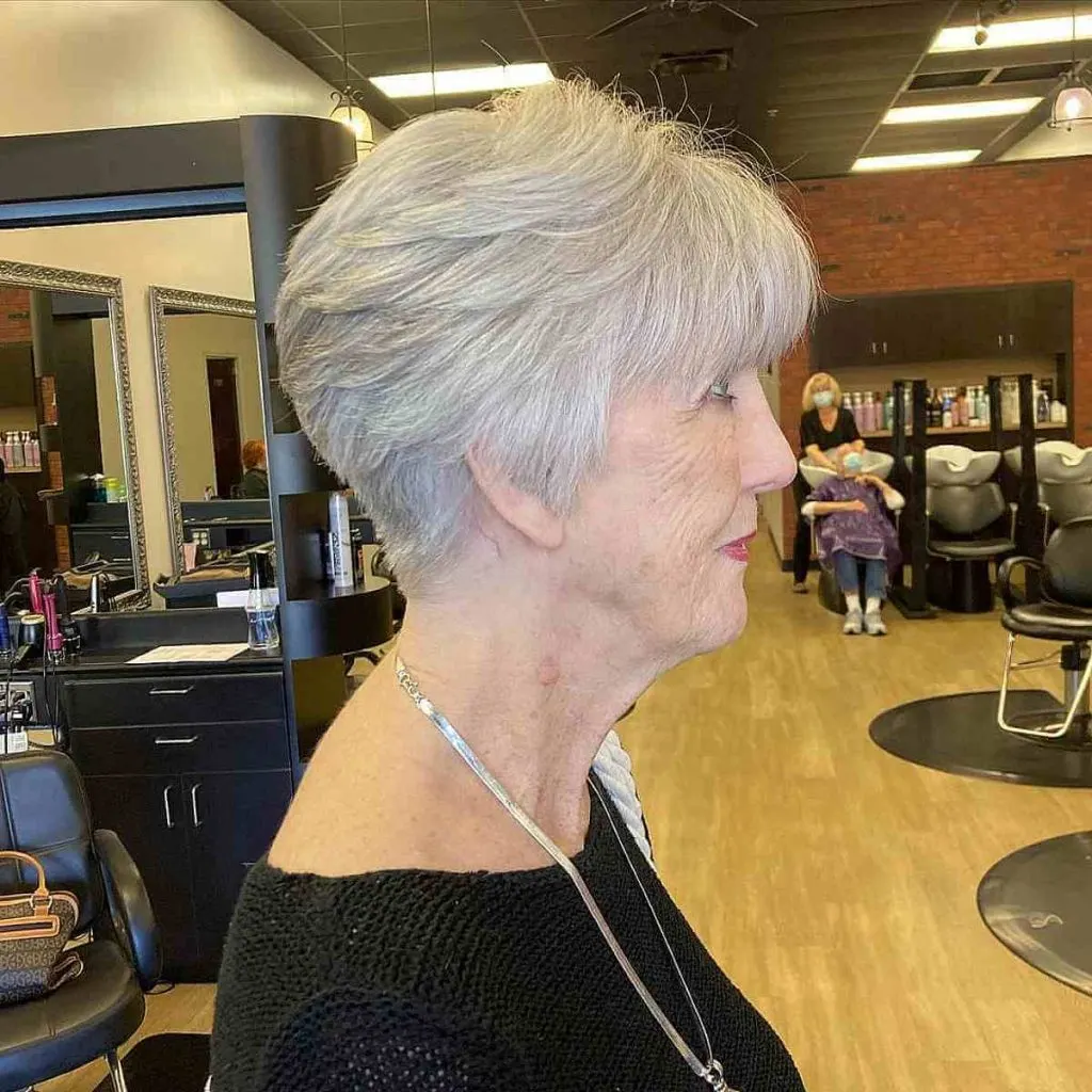 pixie cut with full bangs for older ladies