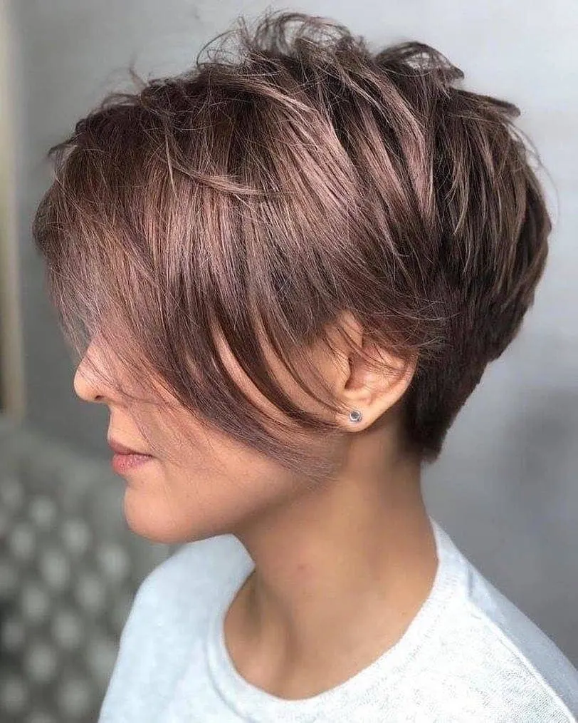 pixie cut with long bangs for brown hair