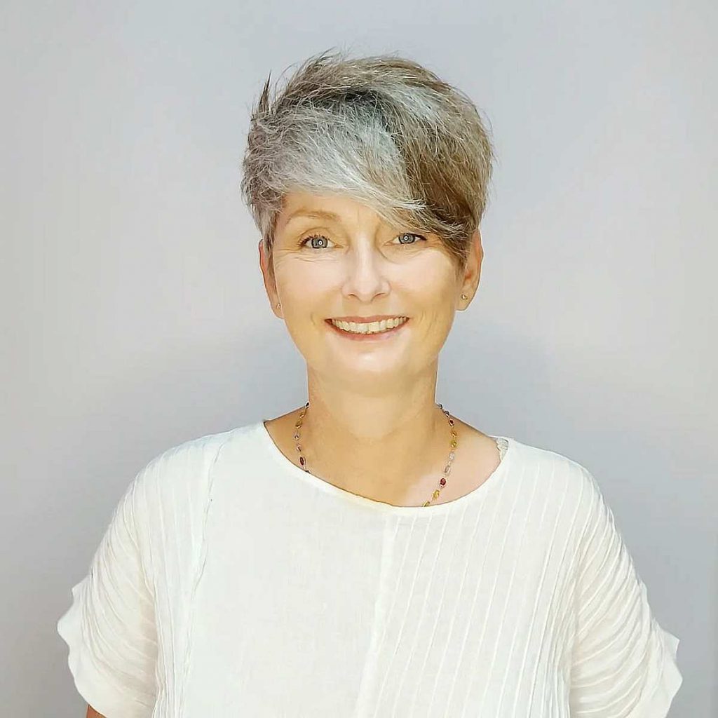 pixie cut with long bangs for women over 50