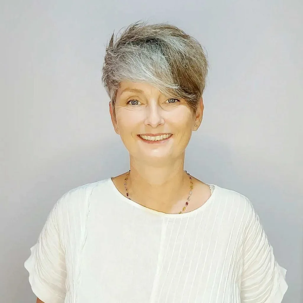 pixie cut with long bangs for women over 50