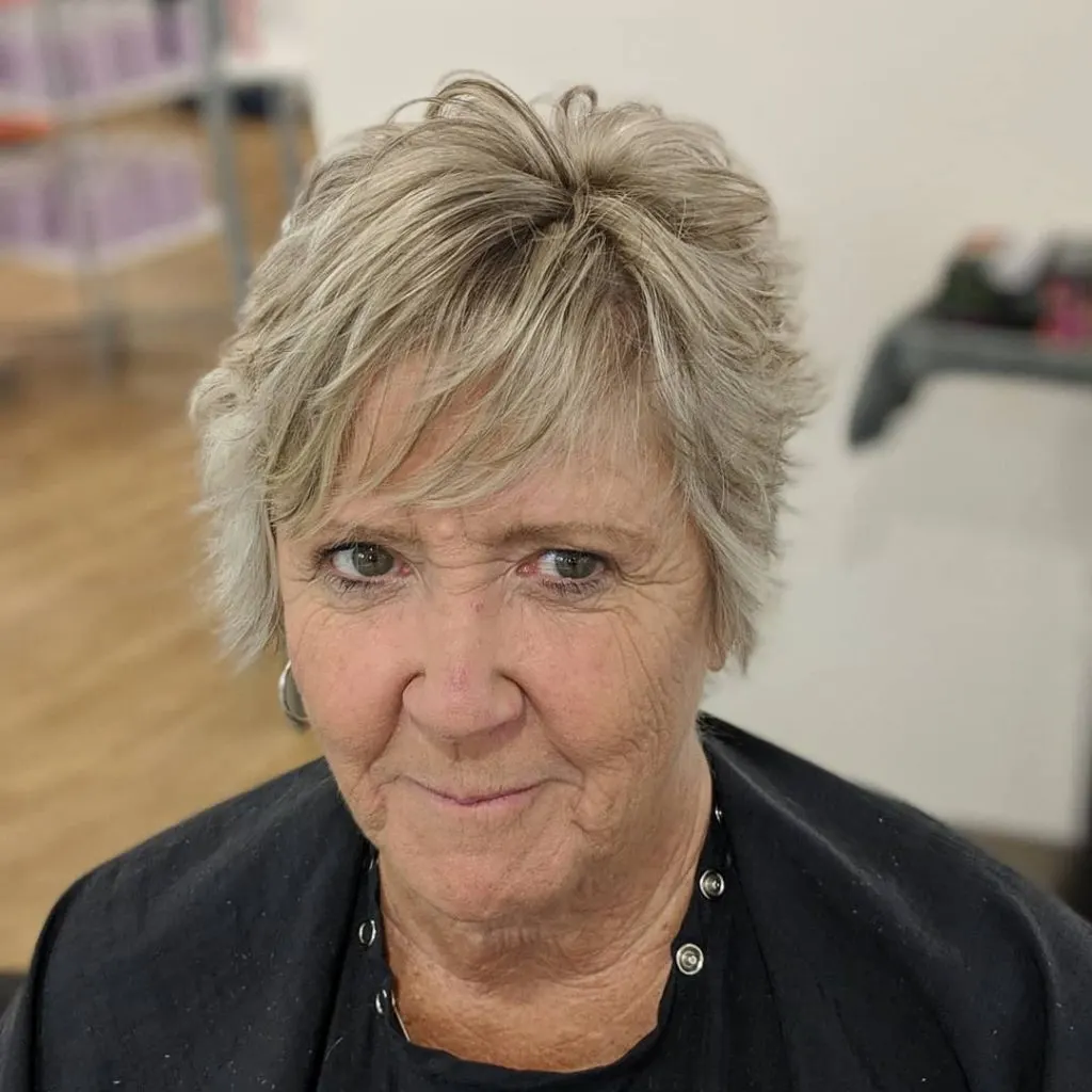 pixie cut with long bangs for women over 60