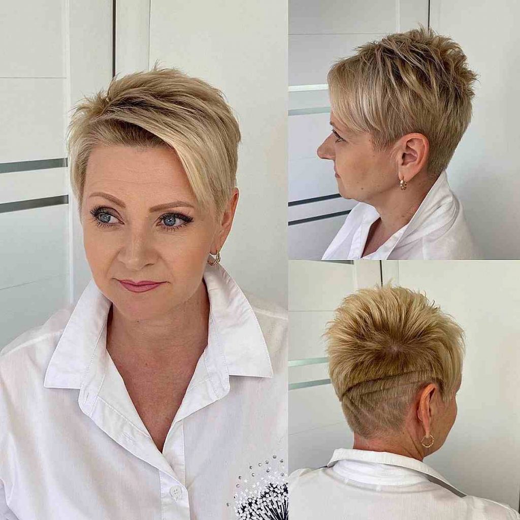 pixie cut with shaved lines for older ladies