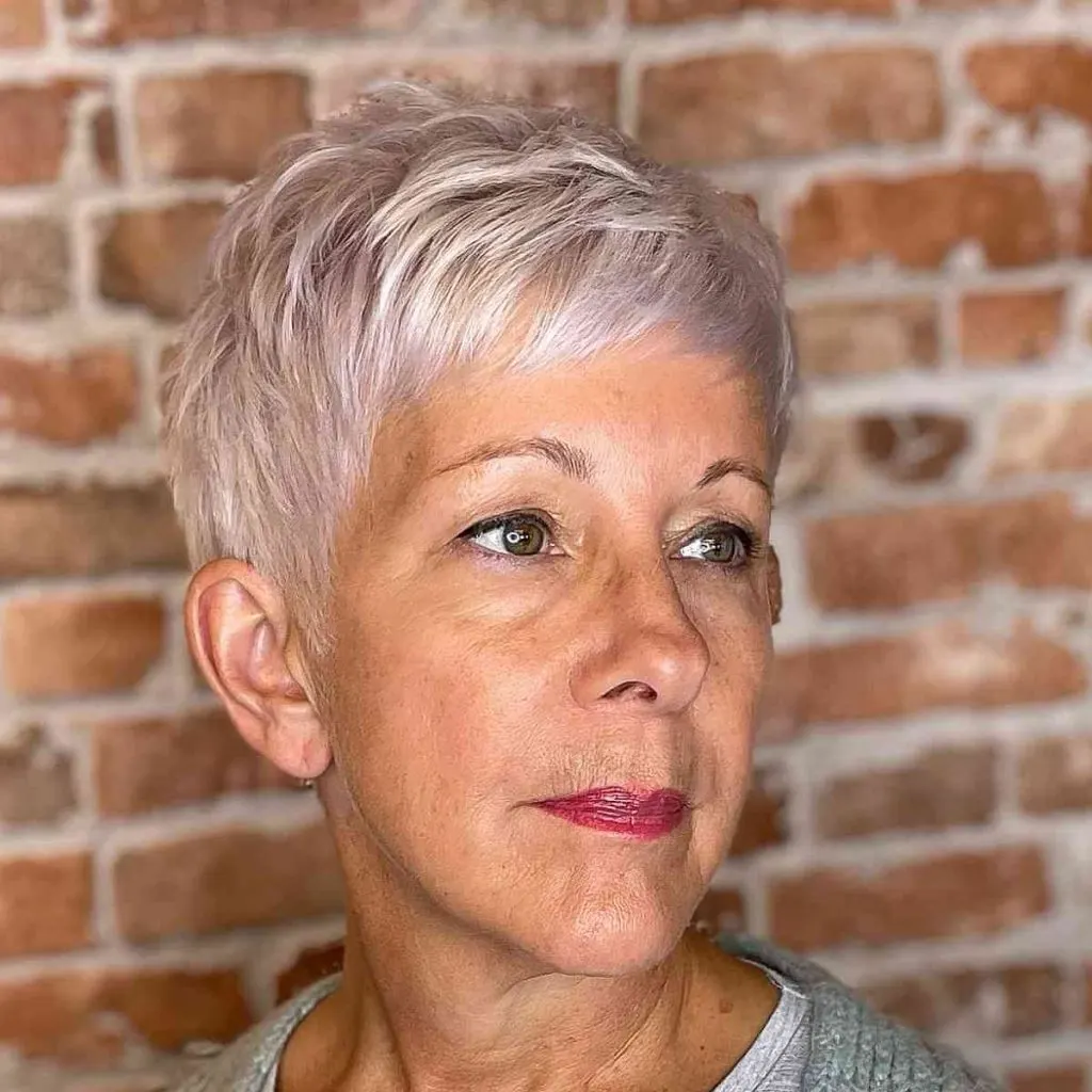 pixie cut with side swept bangs for women over 60