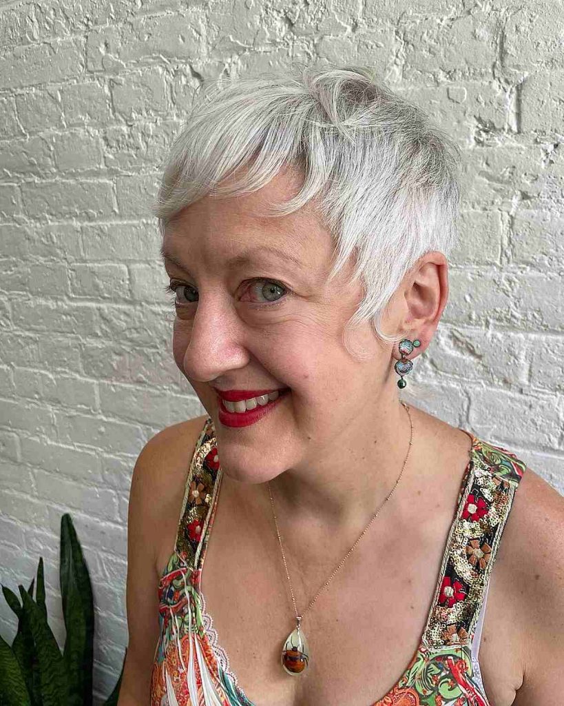 pixie cut with sideburns and bangs for women over 60