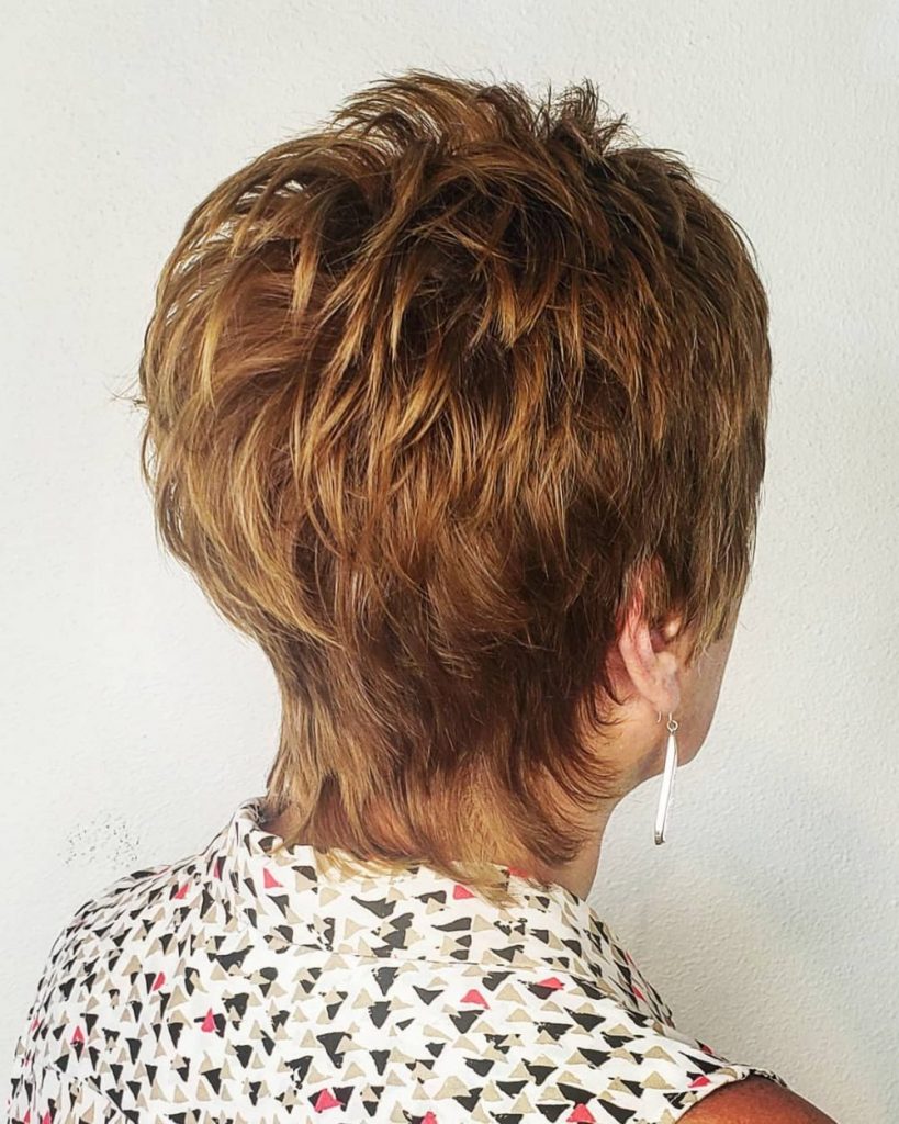 rounded bronde pixie cut for women over 60