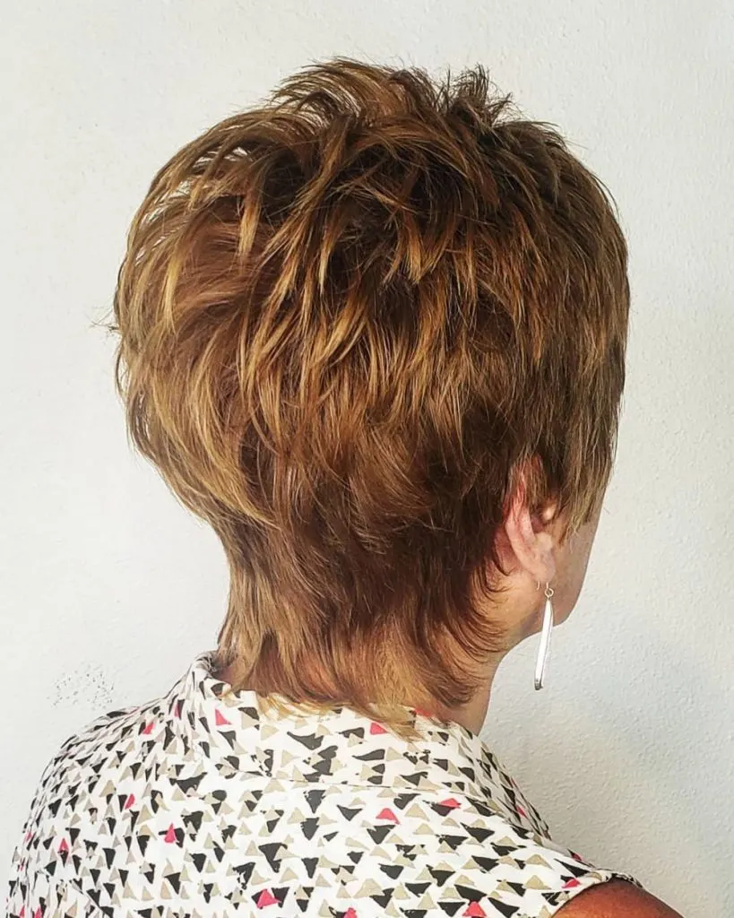 rounded bronde pixie cut for women over 60