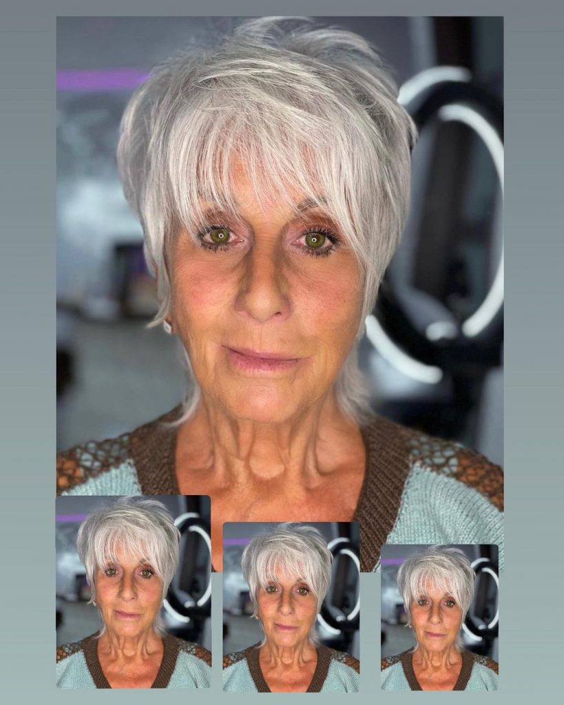 short pixie cut with straight bangs for women over 60