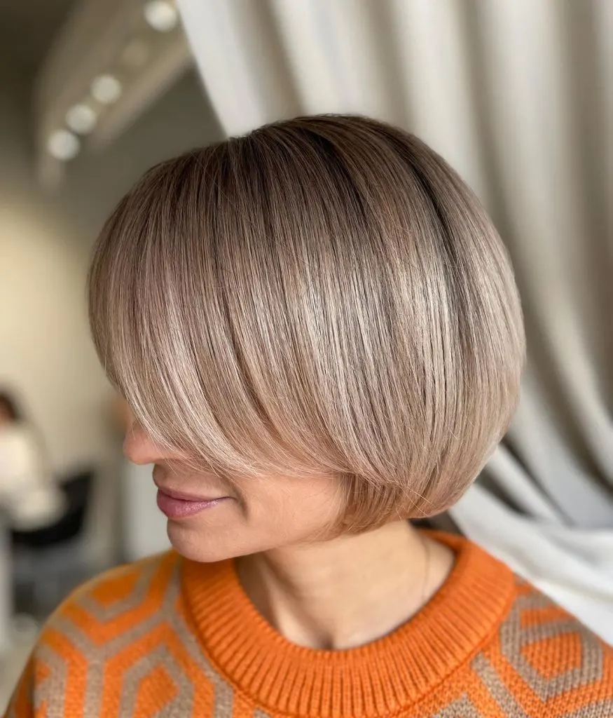 short rounded bob with side bangs