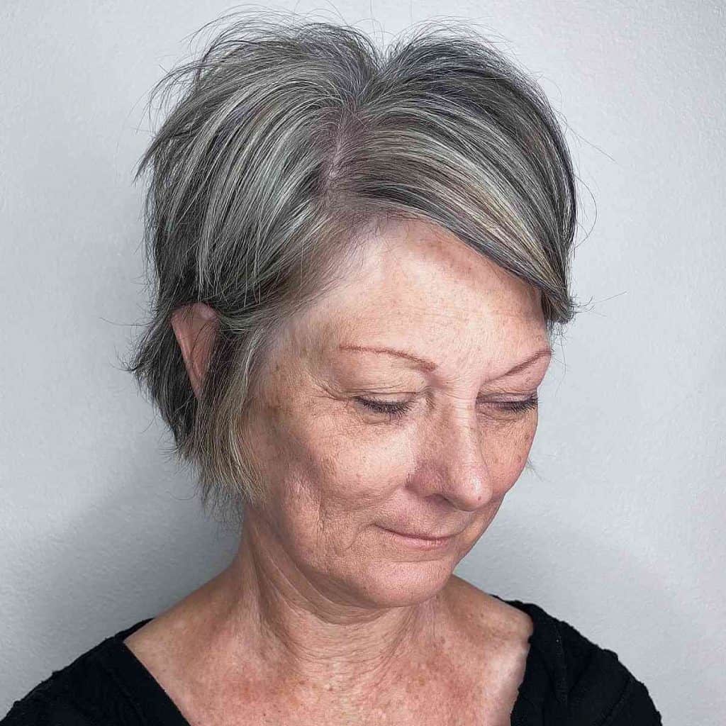 side-parted pixie cut for older ladies