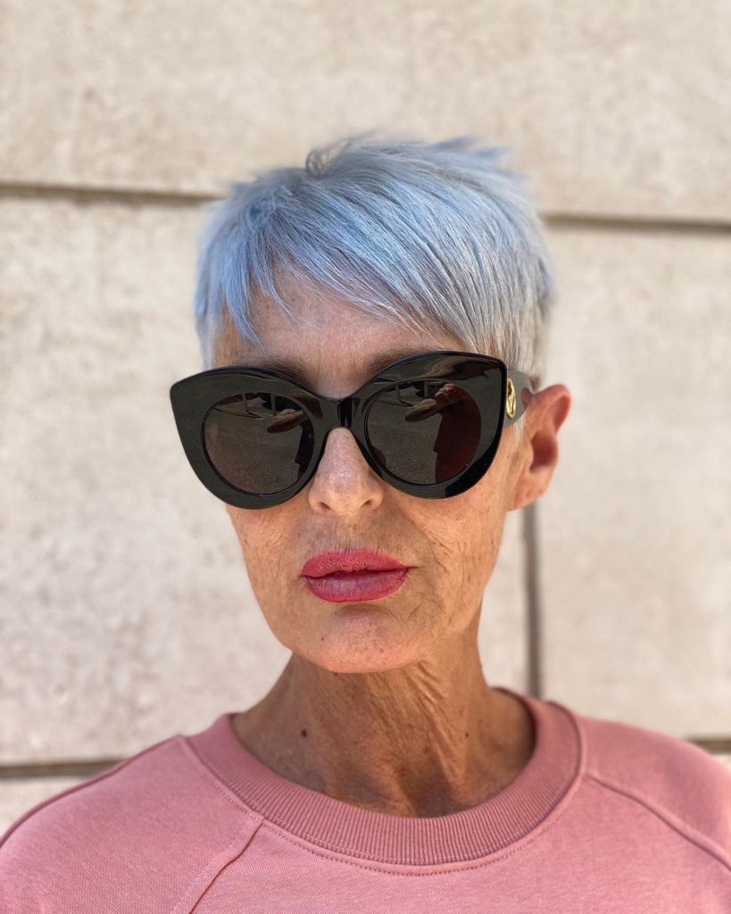 silver pixie cut with long bangs for all ages