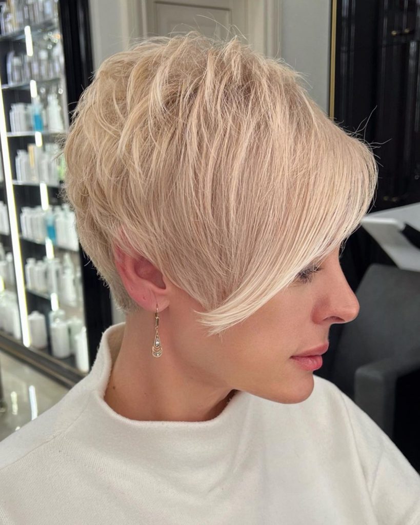 tapered pixie cut with long bangs
