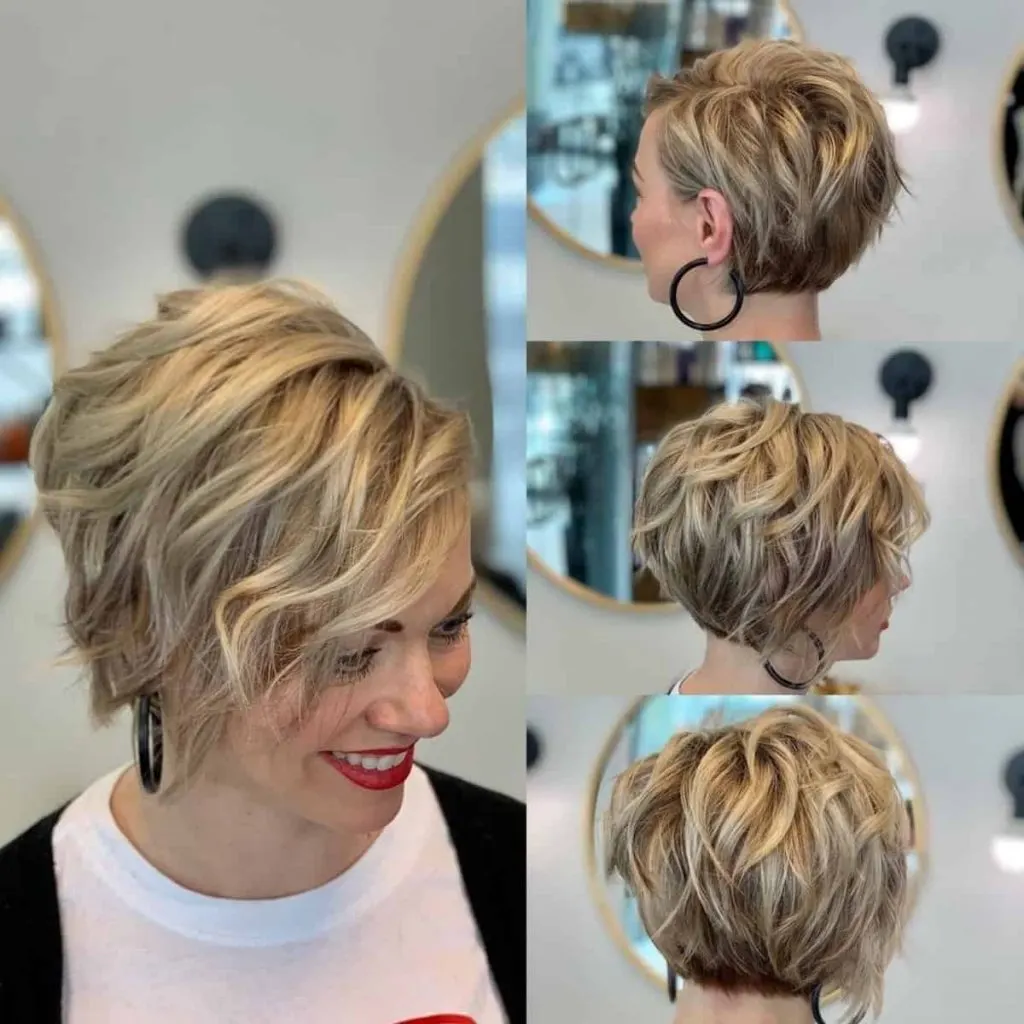 wavy pixie cut with long bangs
