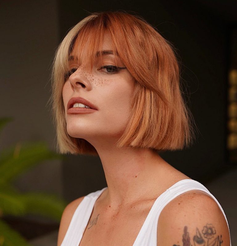 45 One Length Bob Haircuts Trending In 2024   14. Chin Length Bob With Bangs 768x796 