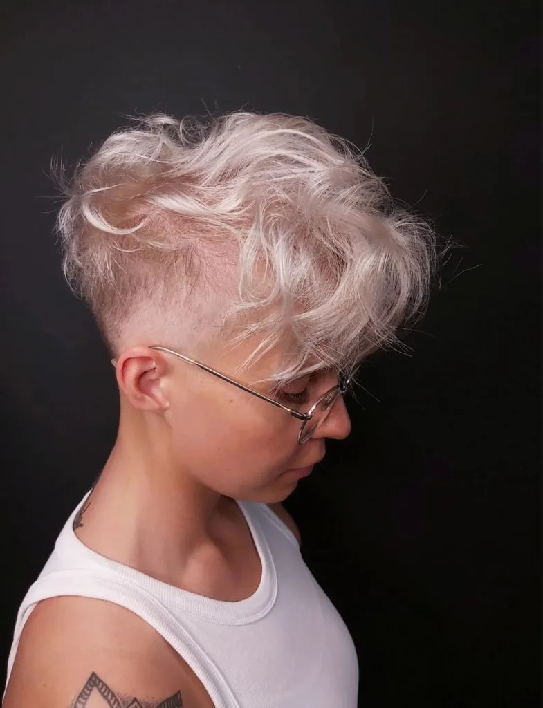 blonde curly pixie with undercut