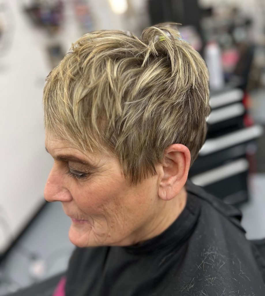 blonde pixie cut with choppy layers