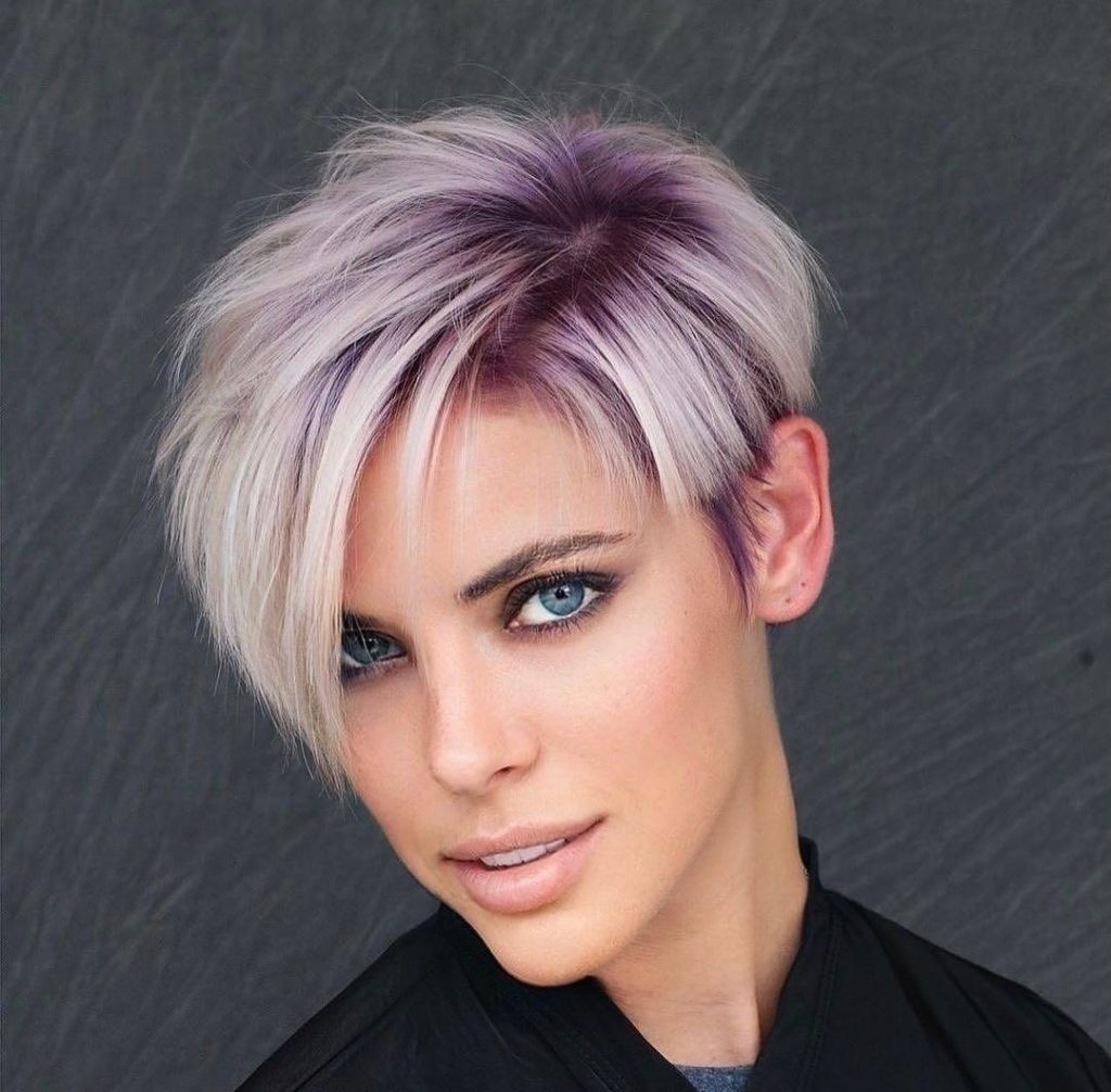 bold violet pixie cut for thick hair