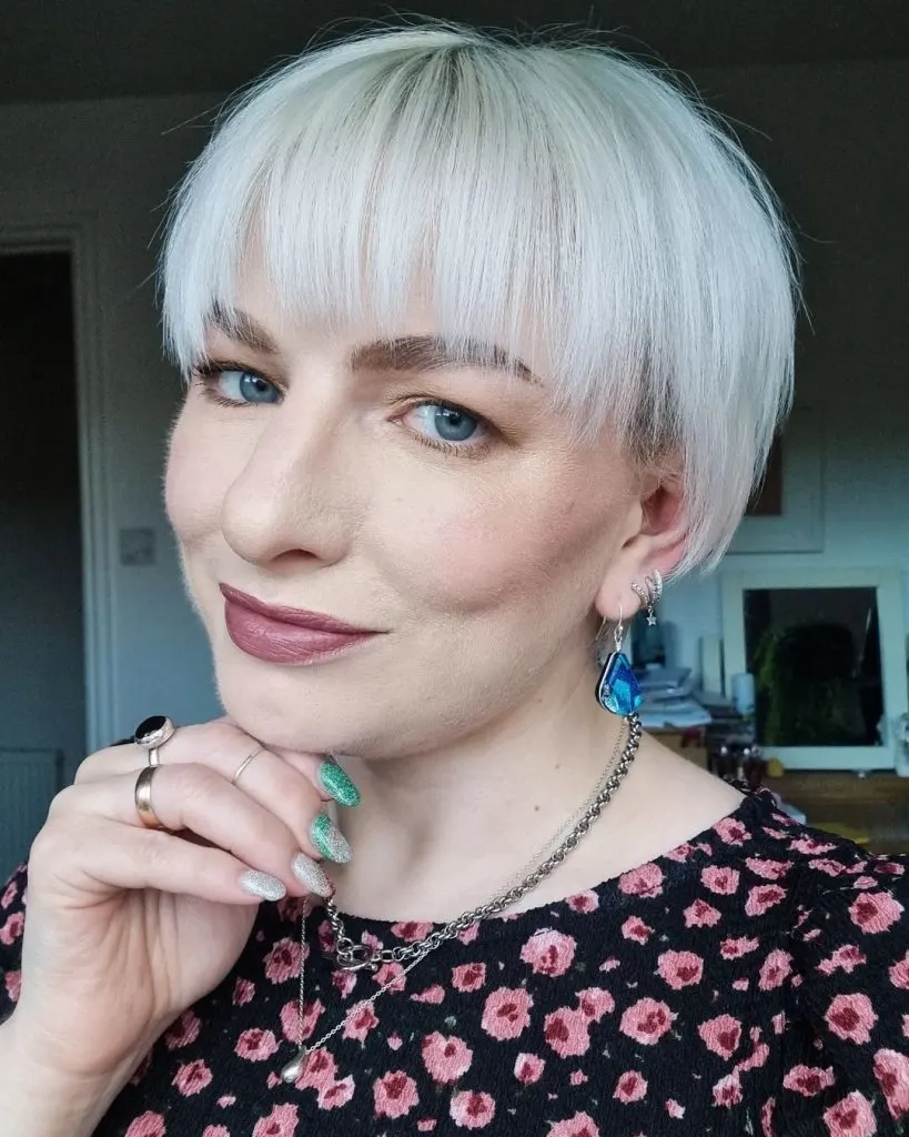 bowled blonde pixie cut