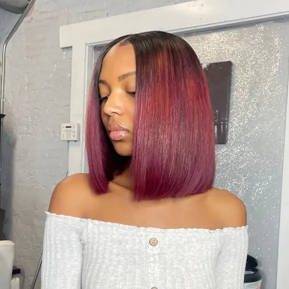 burgundy lob with shadow roots