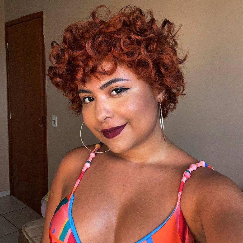 copper curly pixie cut for thick hair