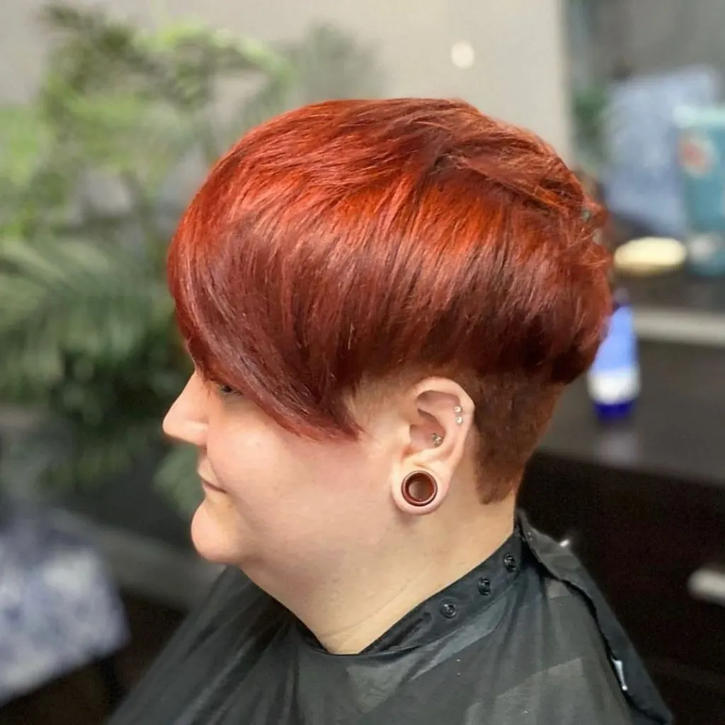 fiery red pixie cut for chubby face