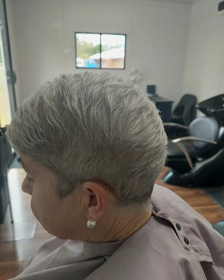 gray pixie cut for round face for women over 70