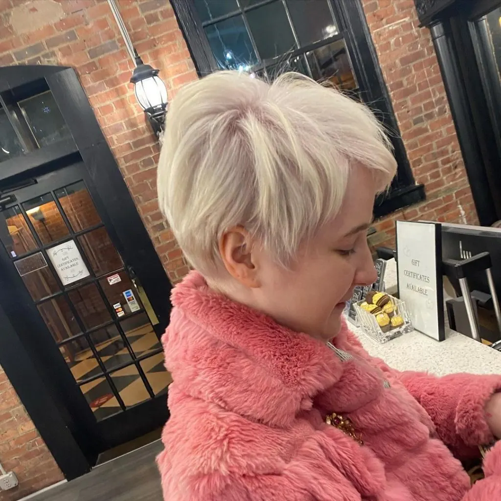 icy blonde pixie cut for thick hair