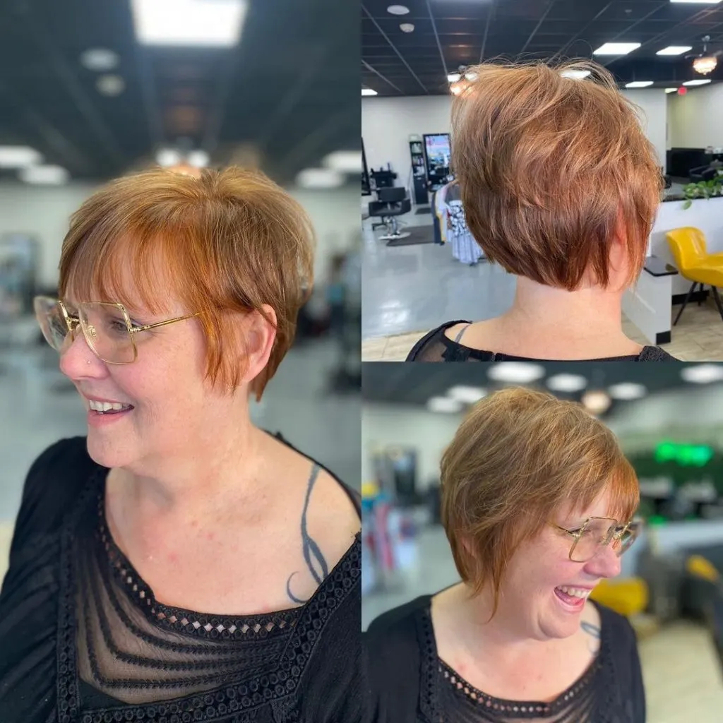 long strawberry blonde pixie cut for round face