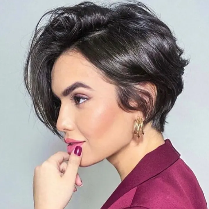 long wavy pixie cut for round face