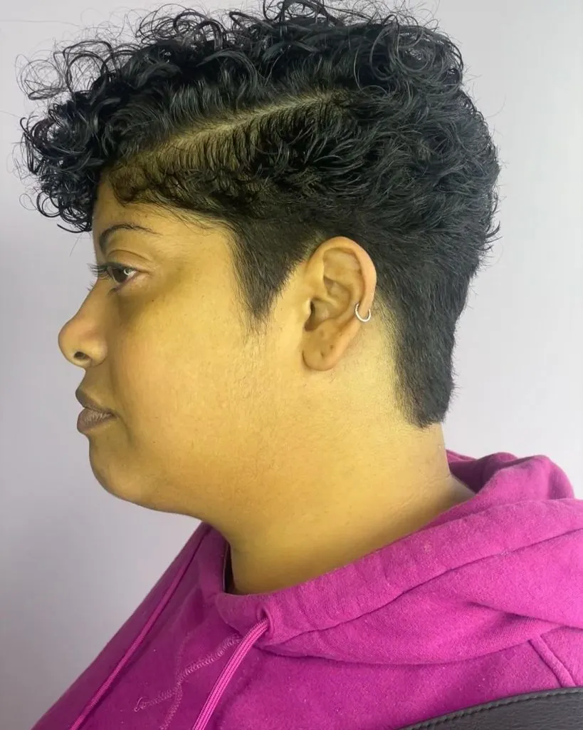 low maintenance curly pixie cut with fade