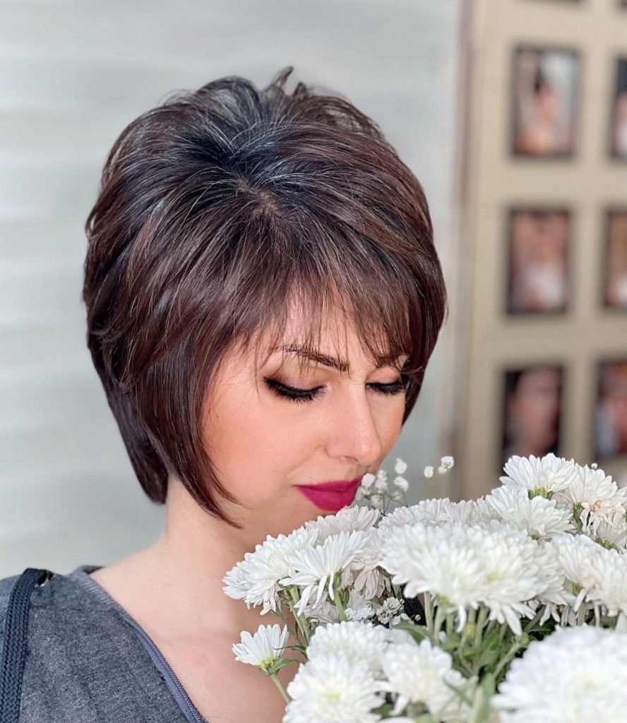middle-aged feminine pixie cut for thick hair