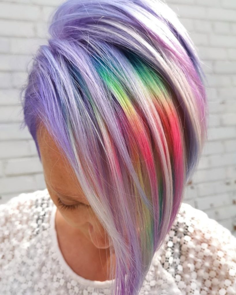 pastel rainbow long pixie cut
