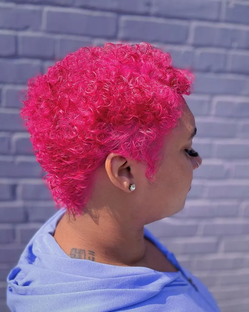 pink curly pixie cut