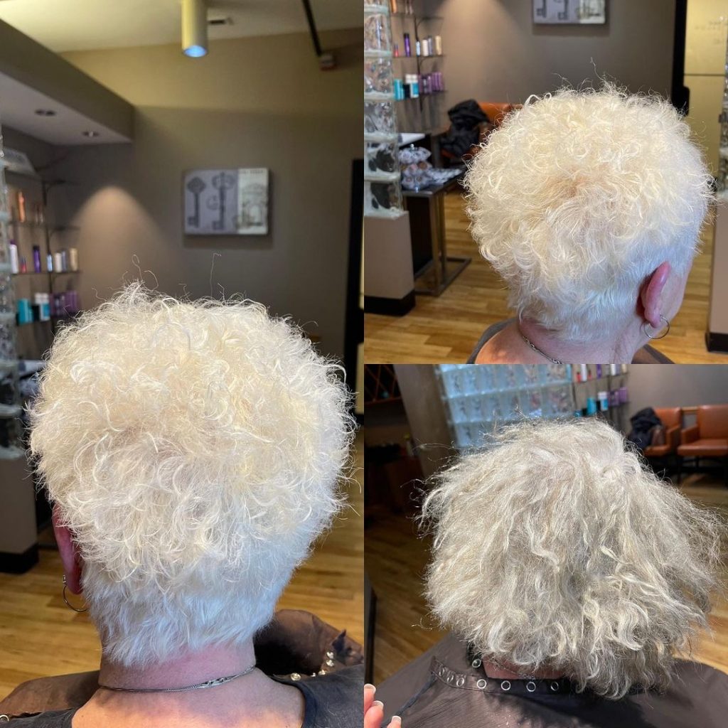 platinum blonde curly pixie cut for women over 70