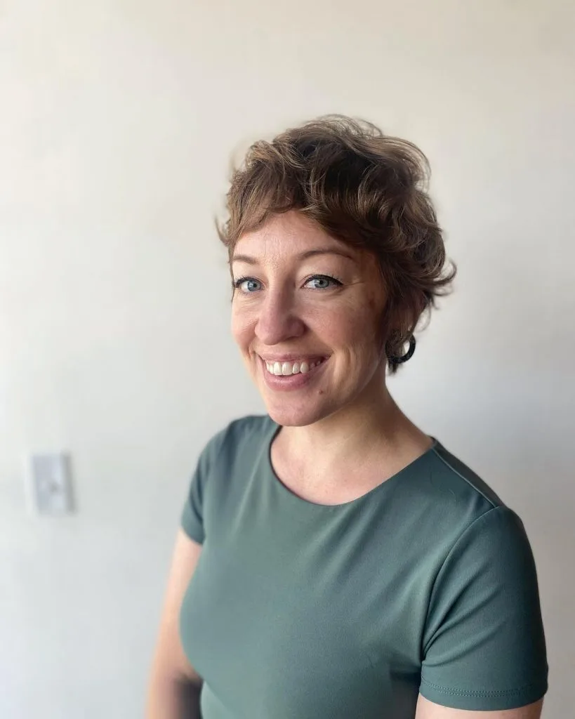 retro layered curly pixie cut