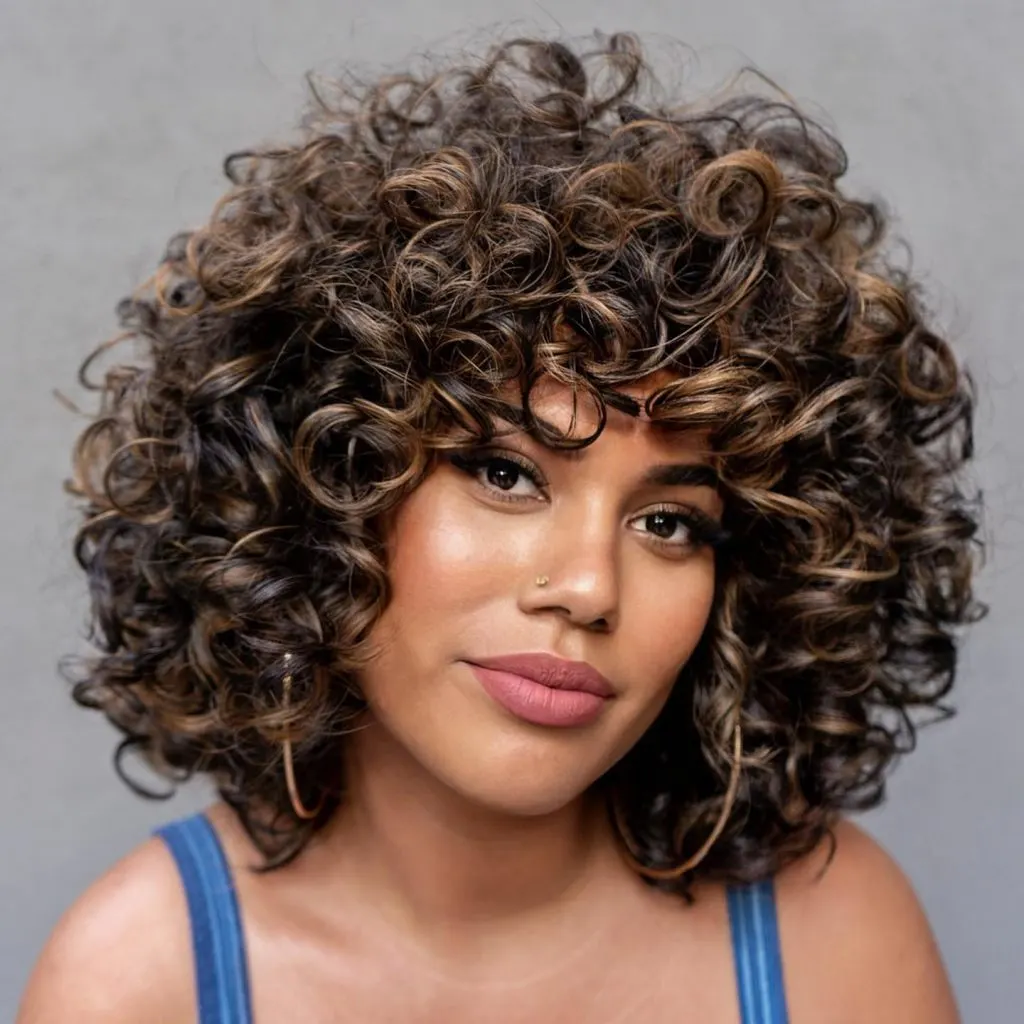 rounded long curly bob