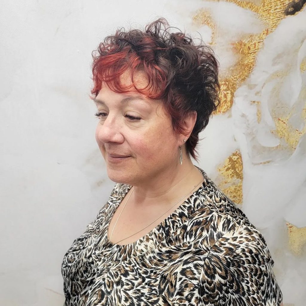 two-toned curly pixie cut for older ladies